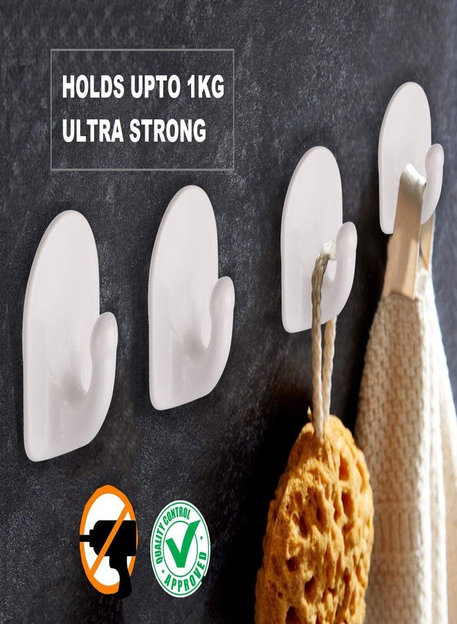 DOCOSS -Pack of 8-Nail Free Self Adhesive Wall Hooks for Hanging Clothes,Towel Hanger Wall Sticker Hooks for Bathroom, Kitchen- Holds Upto 1 kg (White), Pvc - Image 2